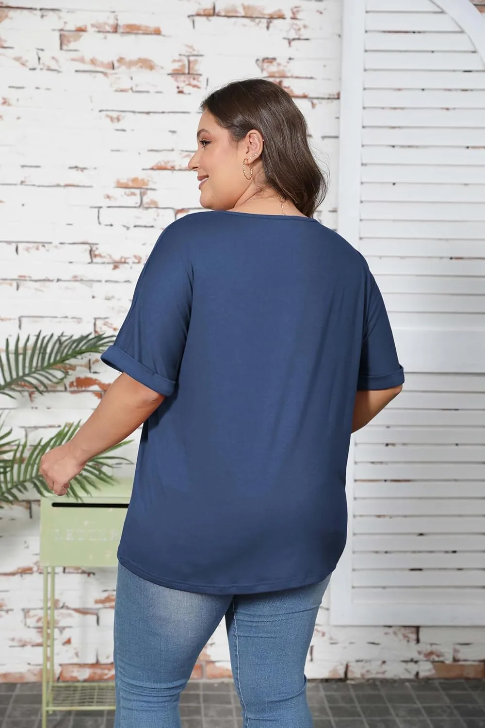 Women's Plus Size Casual V Neck T-Shirt Loose Fit Short Sleeve Blouse Curvy Tunic Top Fashion Clothing
