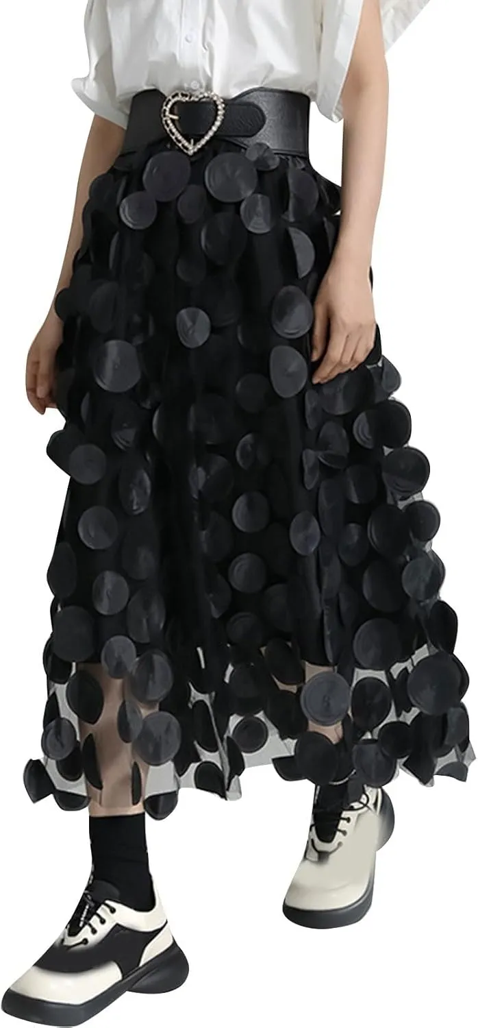 Women's Sequin Tulle Skirt A-Line Pleated Elastic High Waist Mesh Ballet Prom Party Skirt Sparkly Tutu Midi Skirts Clubwear