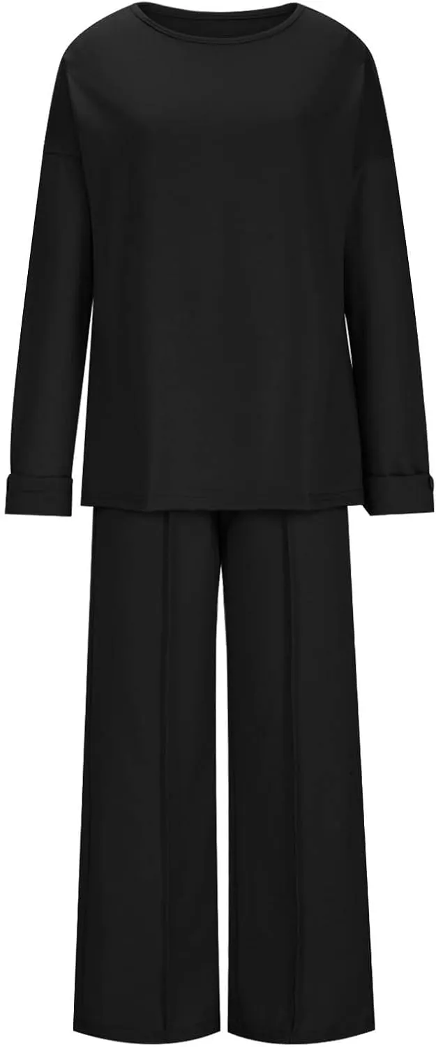 Womens Sets 2 Piece Outfits Comfy Baggy Long Sleeve Oversized Sweatshirt With Wide Leg Pants Tracksuit Fall Sweatsuit