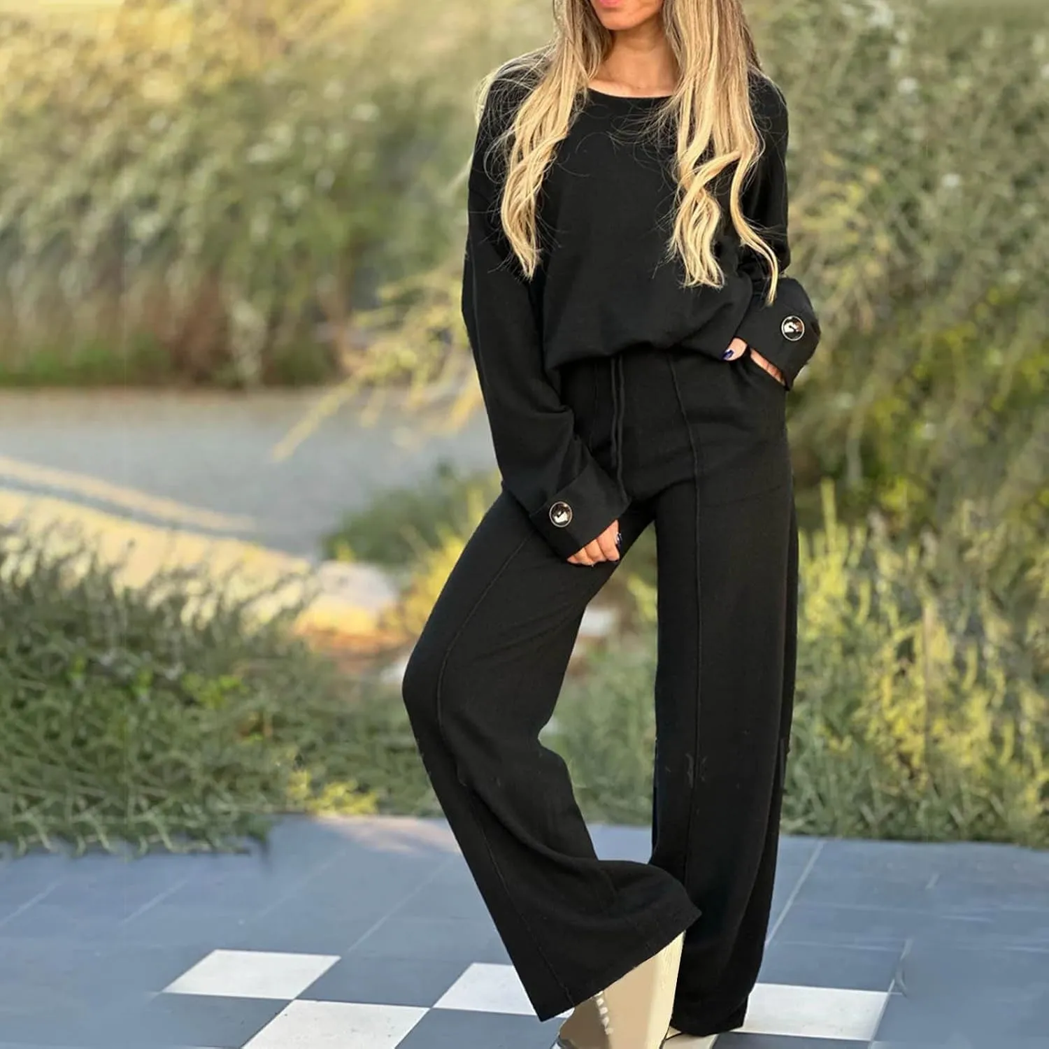 Womens Sets 2 Piece Outfits Comfy Baggy Long Sleeve Oversized Sweatshirt With Wide Leg Pants Tracksuit Fall Sweatsuit