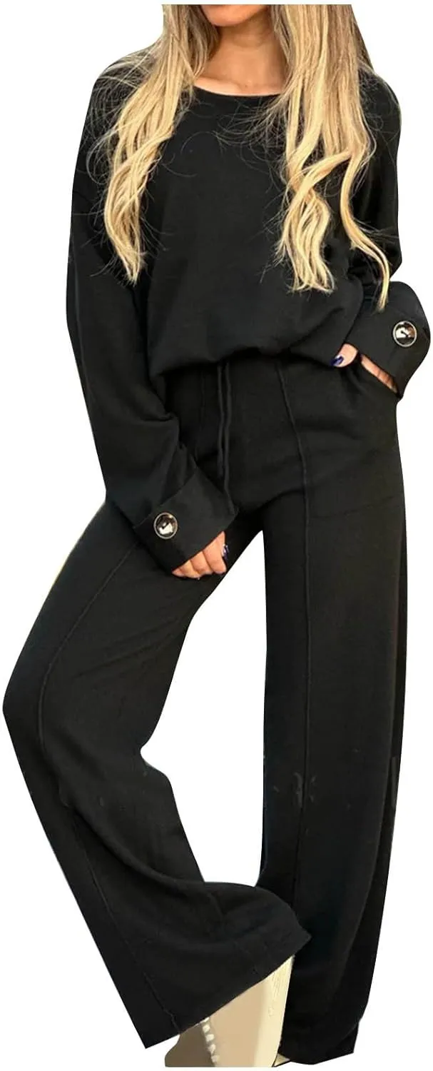 Womens Sets 2 Piece Outfits Comfy Baggy Long Sleeve Oversized Sweatshirt With Wide Leg Pants Tracksuit Fall Sweatsuit