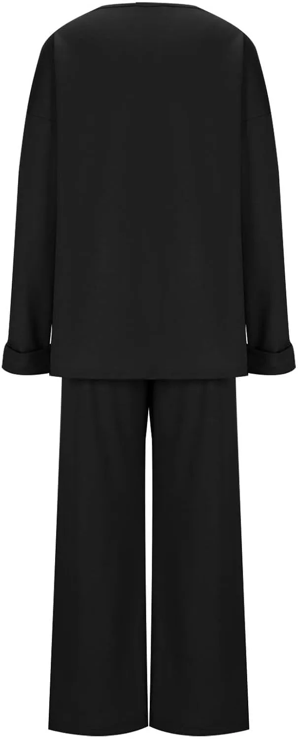 Womens Sets 2 Piece Outfits Comfy Baggy Long Sleeve Oversized Sweatshirt With Wide Leg Pants Tracksuit Fall Sweatsuit