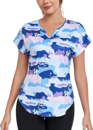 Women's Short Sleeve Workout Shirts V Neck Exercise Yoga Basic Top Quick Dry Side Split