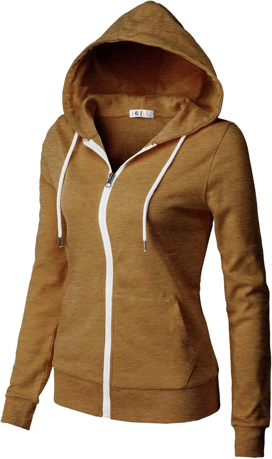Women's Slim Fit Zip Up Hoodie Lightweight Long Sleeve Kangaroo Pocket Basic Casual wear