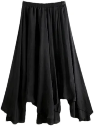 Women's Solid Linen Skirts Summer Midi Color Irregular Pleated Black Big Swing Fishtail Skirt