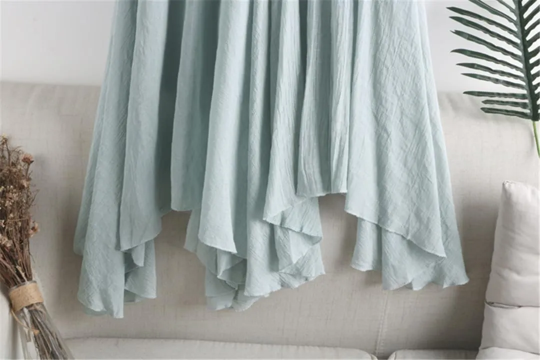 Women's Solid Linen Skirts Summer Midi Color Irregular Pleated Black Big Swing Fishtail Skirt
