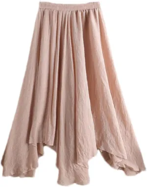 Women's Solid Linen Skirts Summer Midi Color Irregular Pleated Black Big Swing Fishtail Skirt