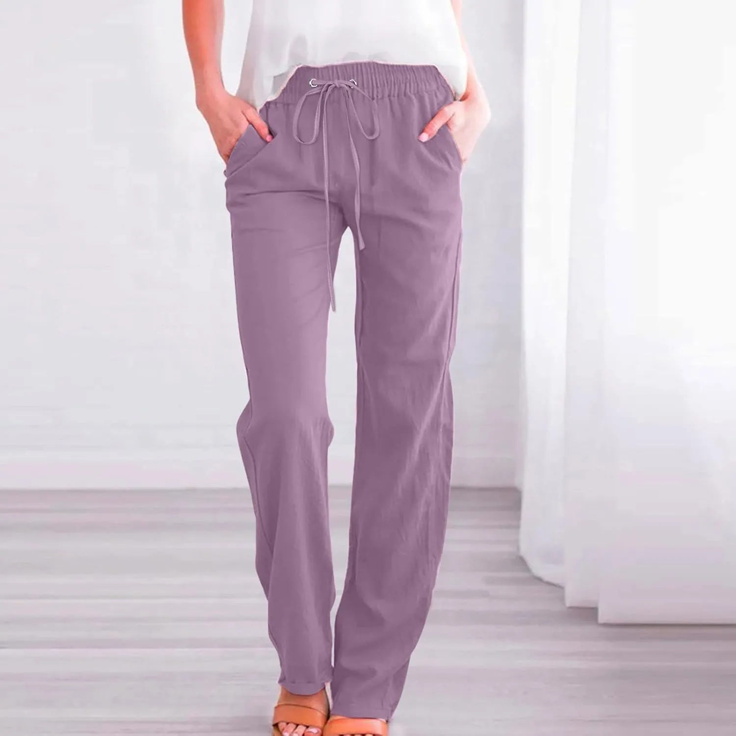Women's Straight Leg Pants Winter Slack Travel Slacks with Pockets Wide Leg High Waisted