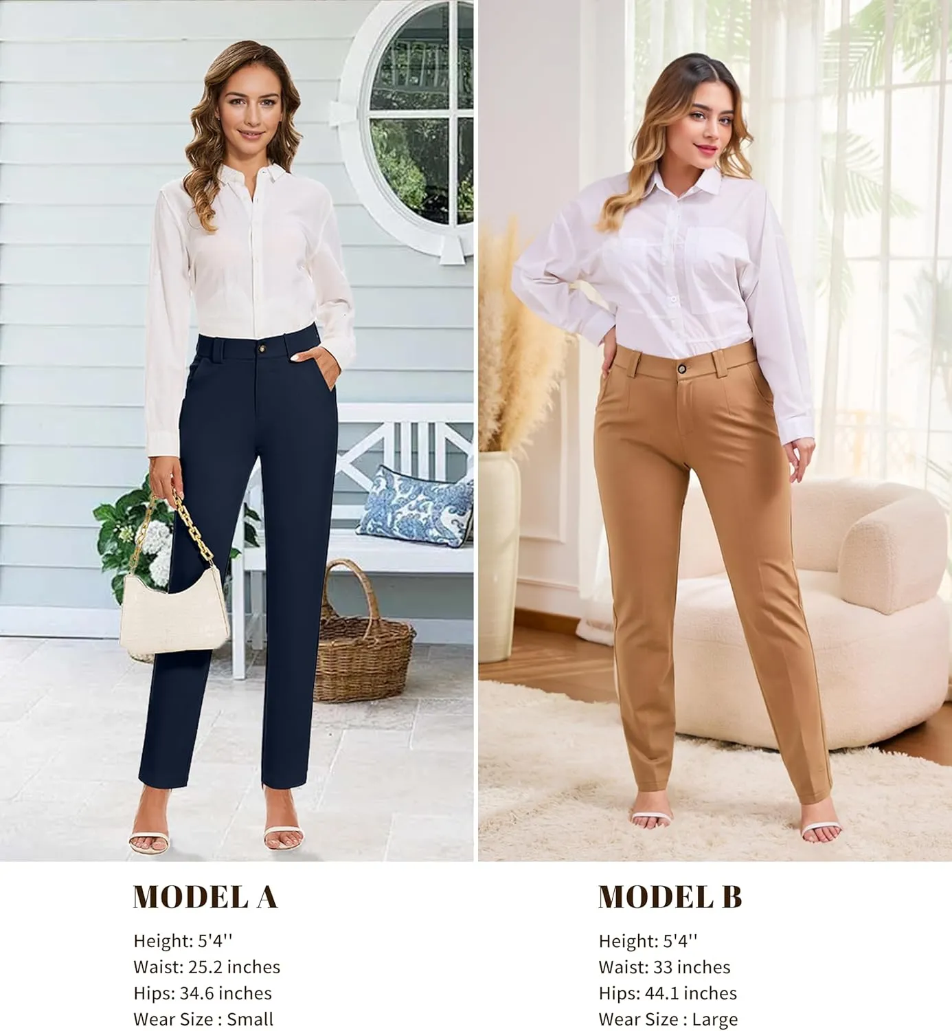 Women's Stretch Business Straight Leg Dress Pants with Pockets Wear to Work Casual Suitpants