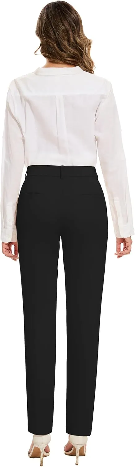 Women's Stretch Business Straight Leg Dress Pants with Pockets Wear to Work Casual Suitpants