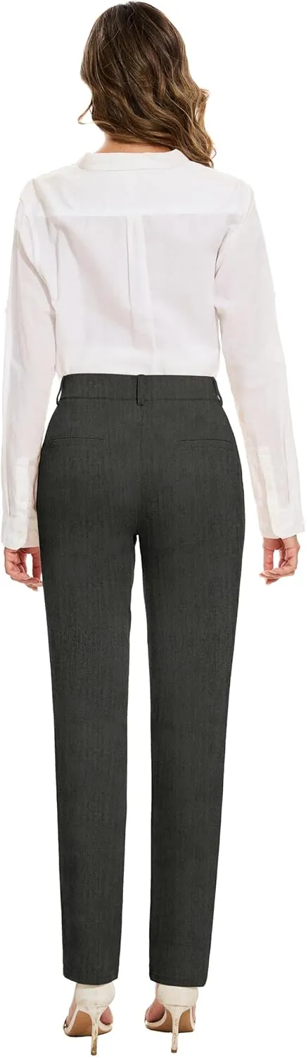 Women's Stretch Business Straight Leg Dress Pants with Pockets Wear to Work Casual Suitpants