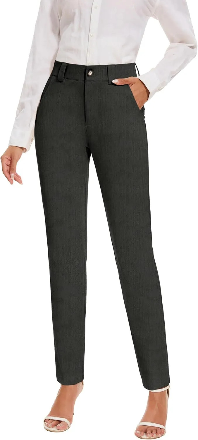 Women's Stretch Business Straight Leg Dress Pants with Pockets Wear to Work Casual Suitpants
