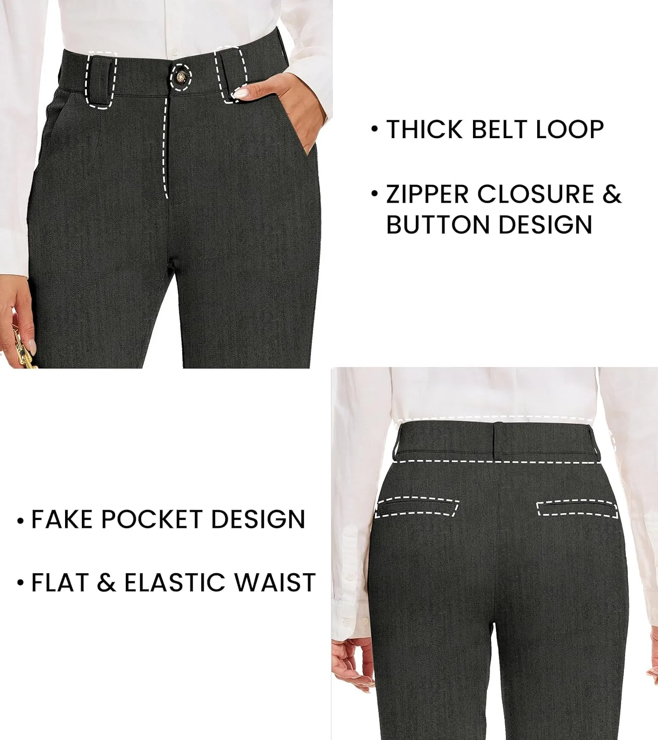 Women's Stretch Business Straight Leg Dress Pants with Pockets Wear to Work Casual Suitpants