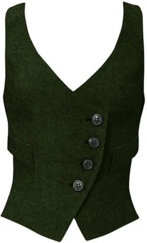 Women's Suit Vest Herringbone Tweed Work Wear Slim Fit Waistcoat Lady Sleeveless Jacket