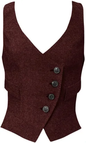 Women's Suit Vest Herringbone Tweed Work Wear Slim Fit Waistcoat Lady Sleeveless Jacket