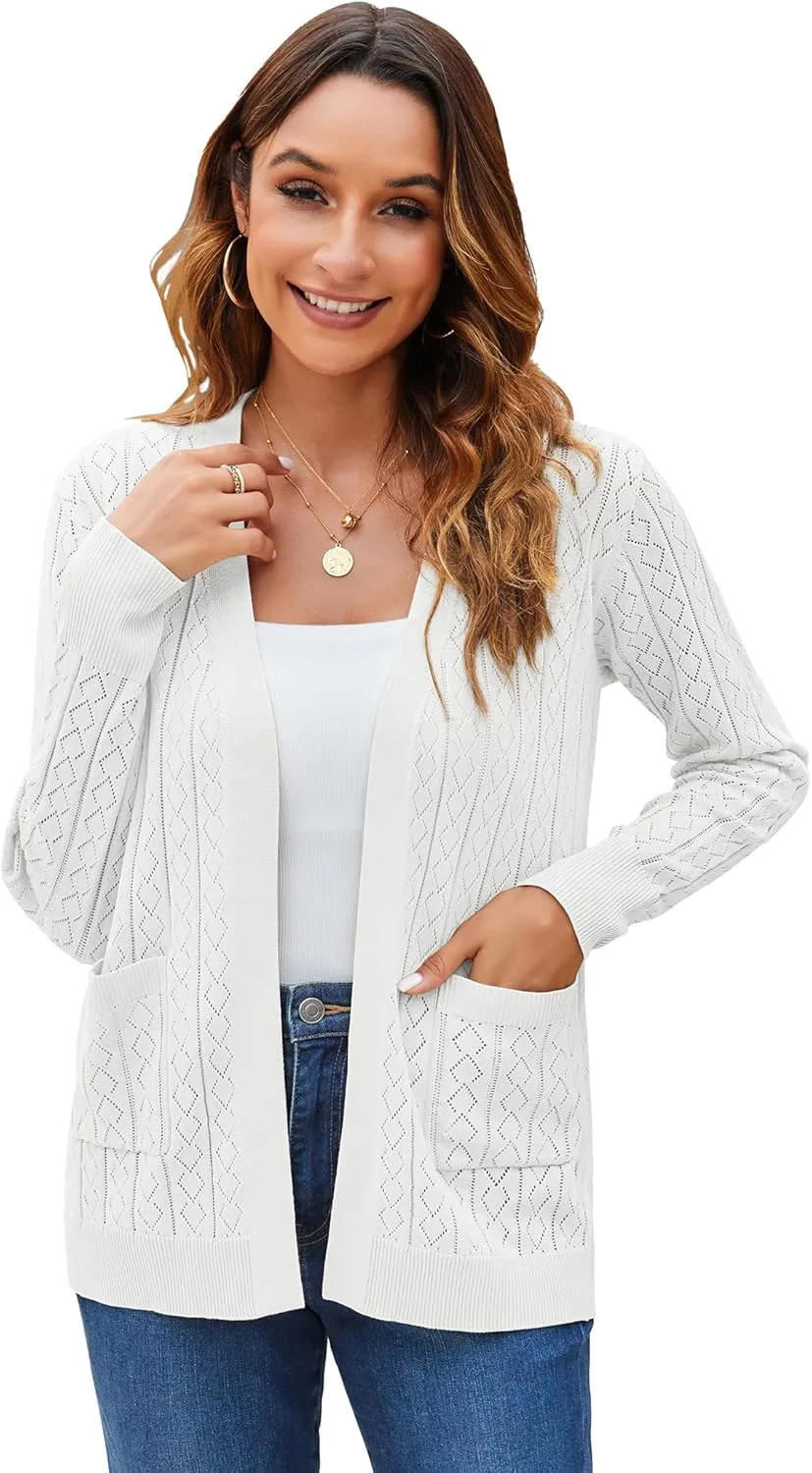 Womens Summer Lightweight Cardigan Long Sleeve Casual Open Front Spring Sweaters Summer Shrugs for Dresses