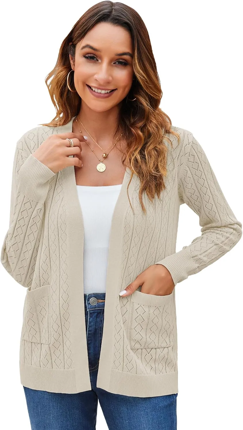 Womens Summer Lightweight Cardigan Long Sleeve Casual Open Front Spring Sweaters Summer Shrugs for Dresses