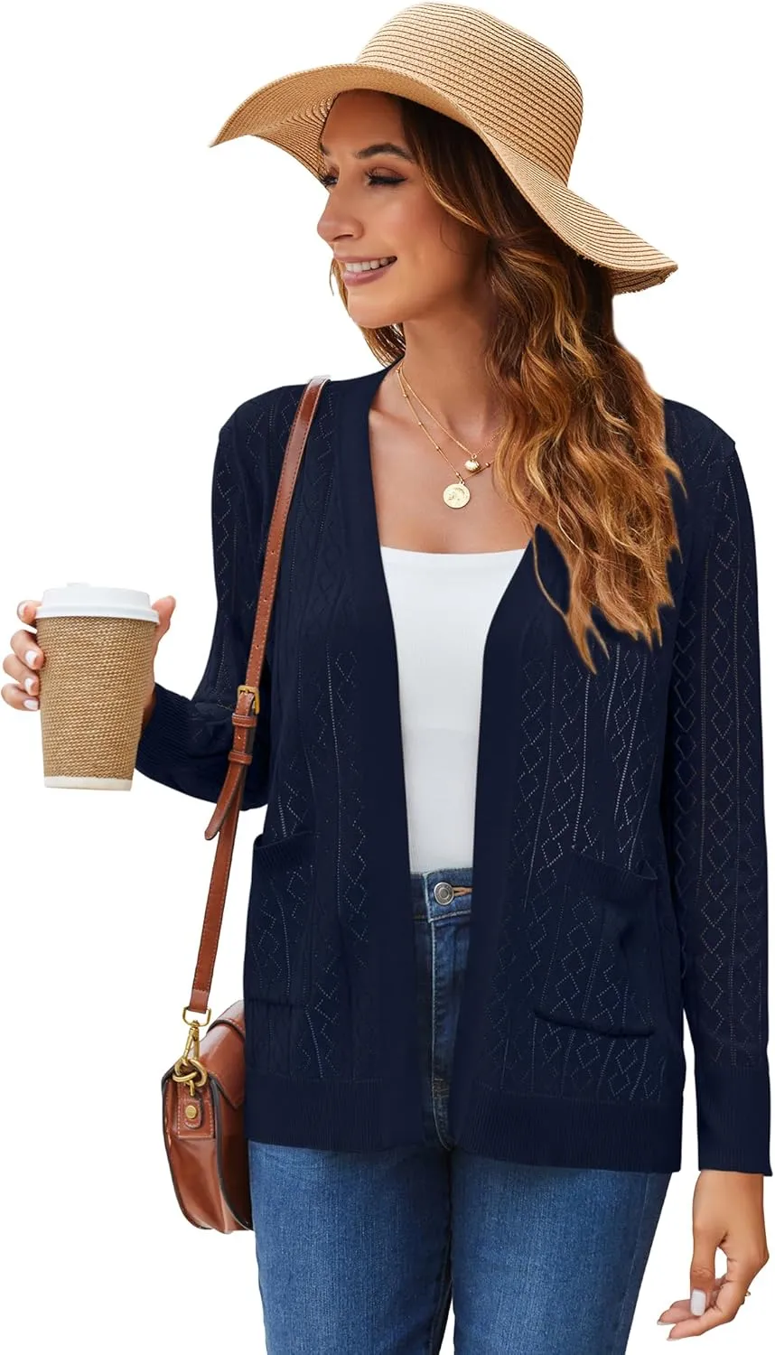 Womens Summer Lightweight Cardigan Long Sleeve Casual Open Front Spring Sweaters Summer Shrugs for Dresses