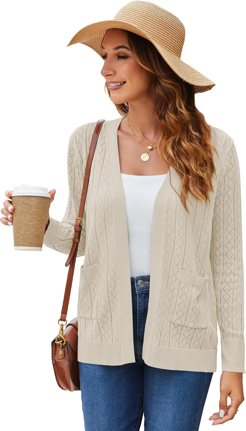 Womens Summer Lightweight Cardigan Long Sleeve Casual Open Front Spring Sweaters Summer Shrugs for Dresses