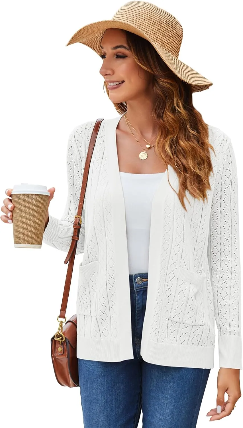 Womens Summer Lightweight Cardigan Long Sleeve Casual Open Front Spring Sweaters Summer Shrugs for Dresses