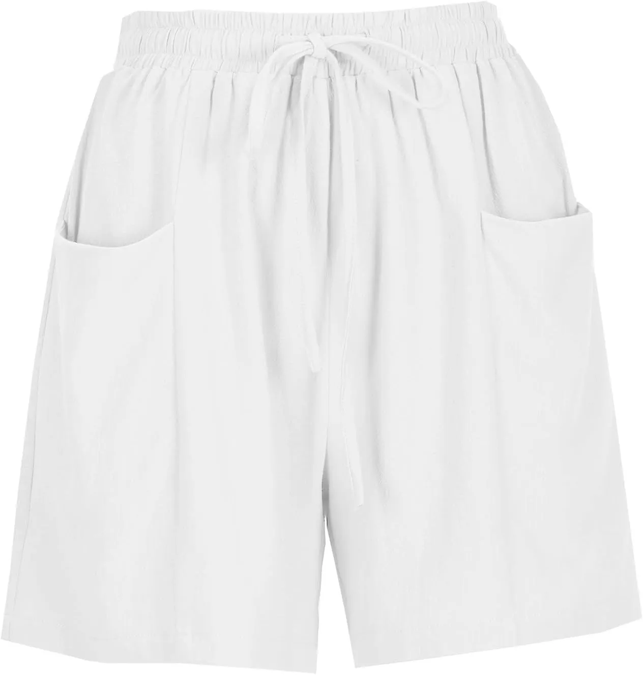 Women's Summer Linen High Elastic Waist Drawstring Solid Color Casual Loose Fit Beach Shorts with Pockets