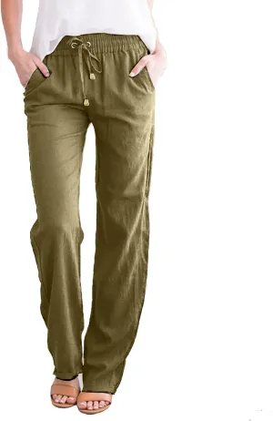 Women's Wide Leg Pants Winter Highwaisted Beach Pants with Pockets Fleece Lined Elastic Waist