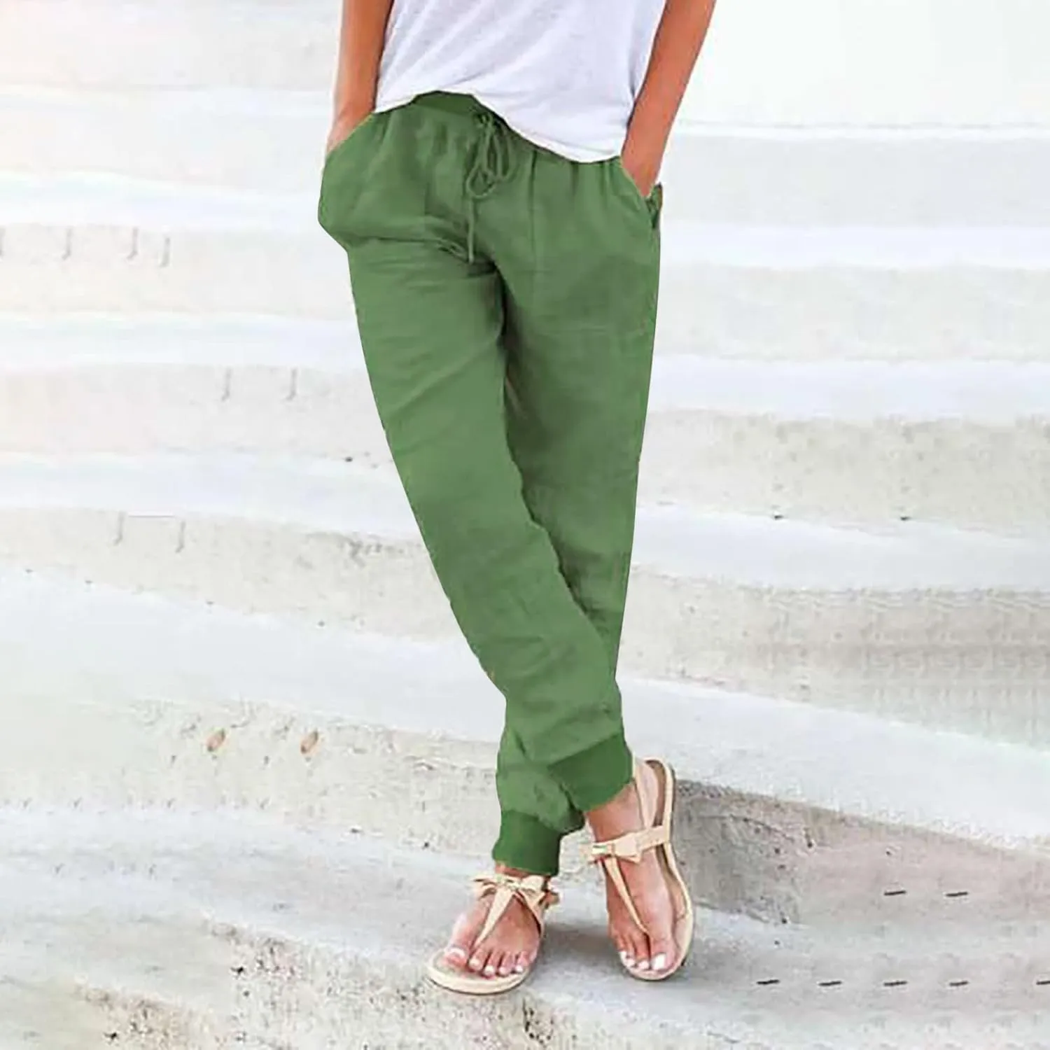 Womens Wide Leg Sweatpants Winter Joggers Work Thermal with Pockets Barrel Pants High Waisted