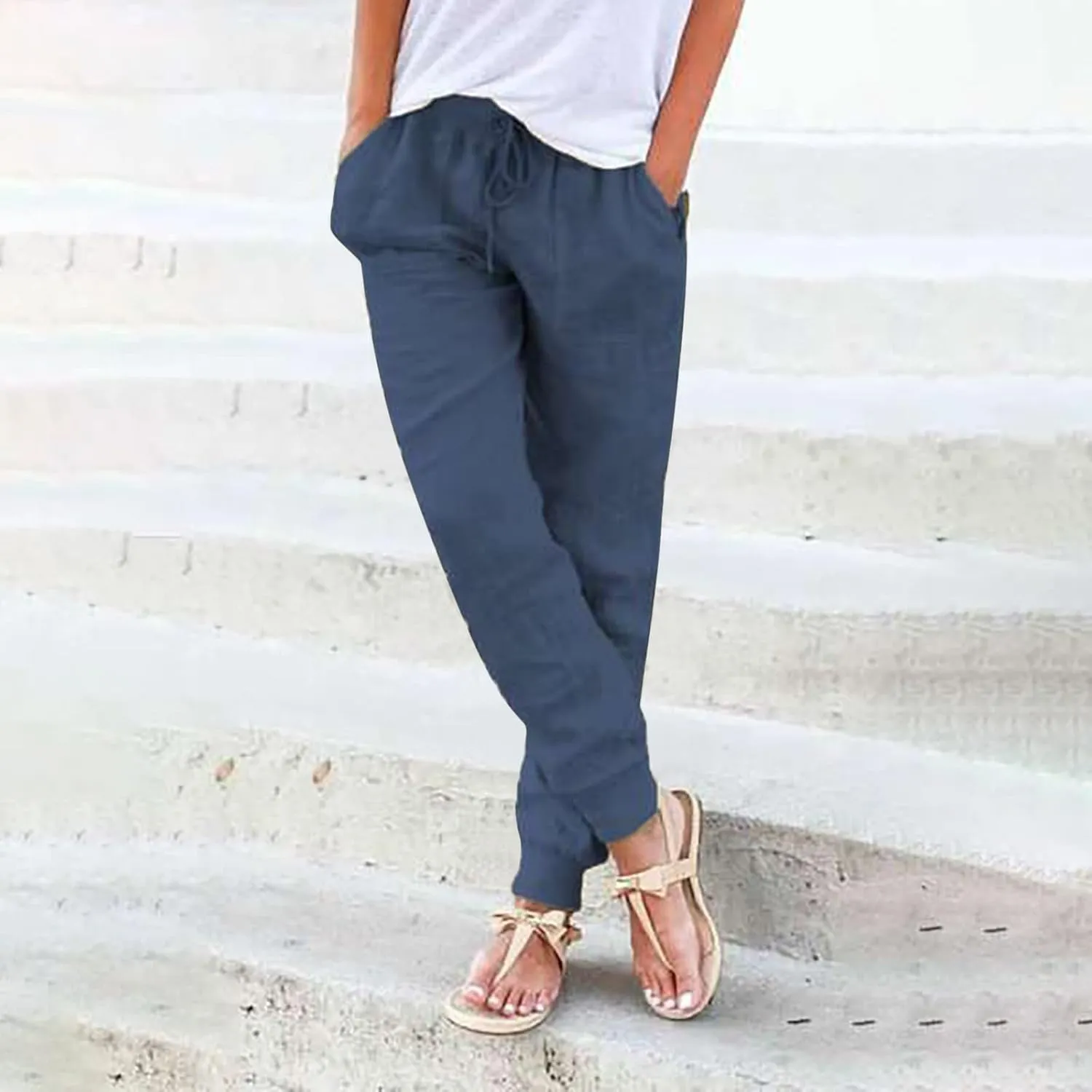 Womens Wide Leg Sweatpants Winter Joggers Work Thermal with Pockets Barrel Pants High Waisted