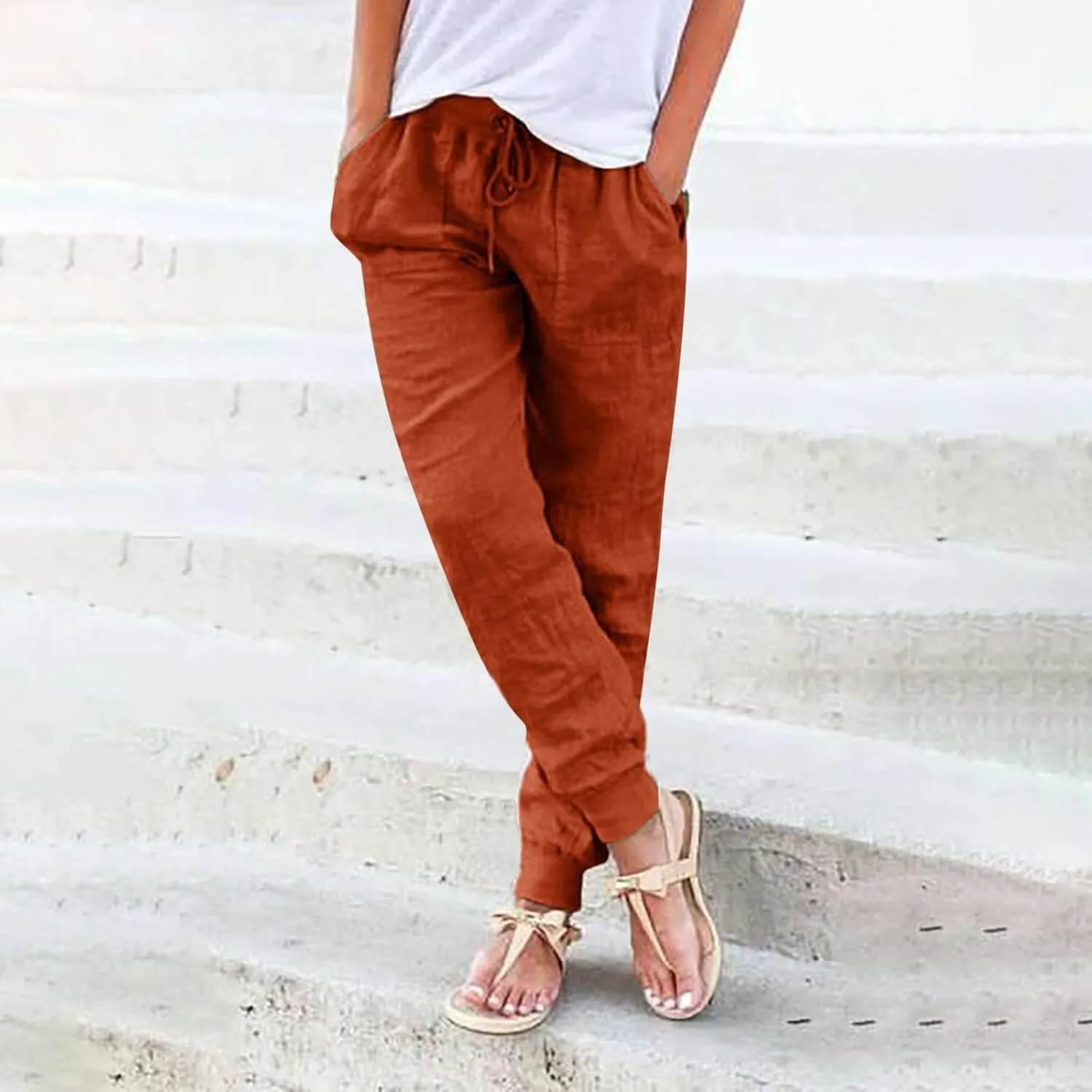Womens Wide Leg Sweatpants Winter Joggers Work Thermal with Pockets Barrel Pants High Waisted
