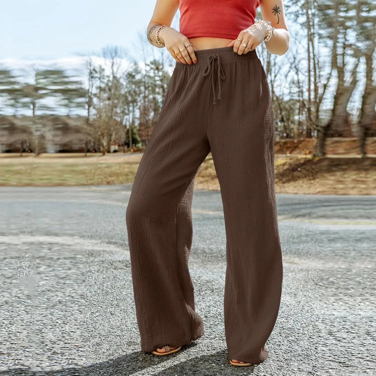Womens Wide Leg Sweatpants Winter on Outfits Jegging with Pockets Solid Color Fleece Lined