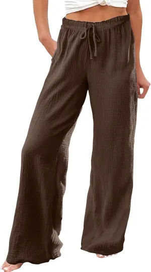 Womens Wide Leg Sweatpants Winter on Outfits Jegging with Pockets Solid Color Fleece Lined