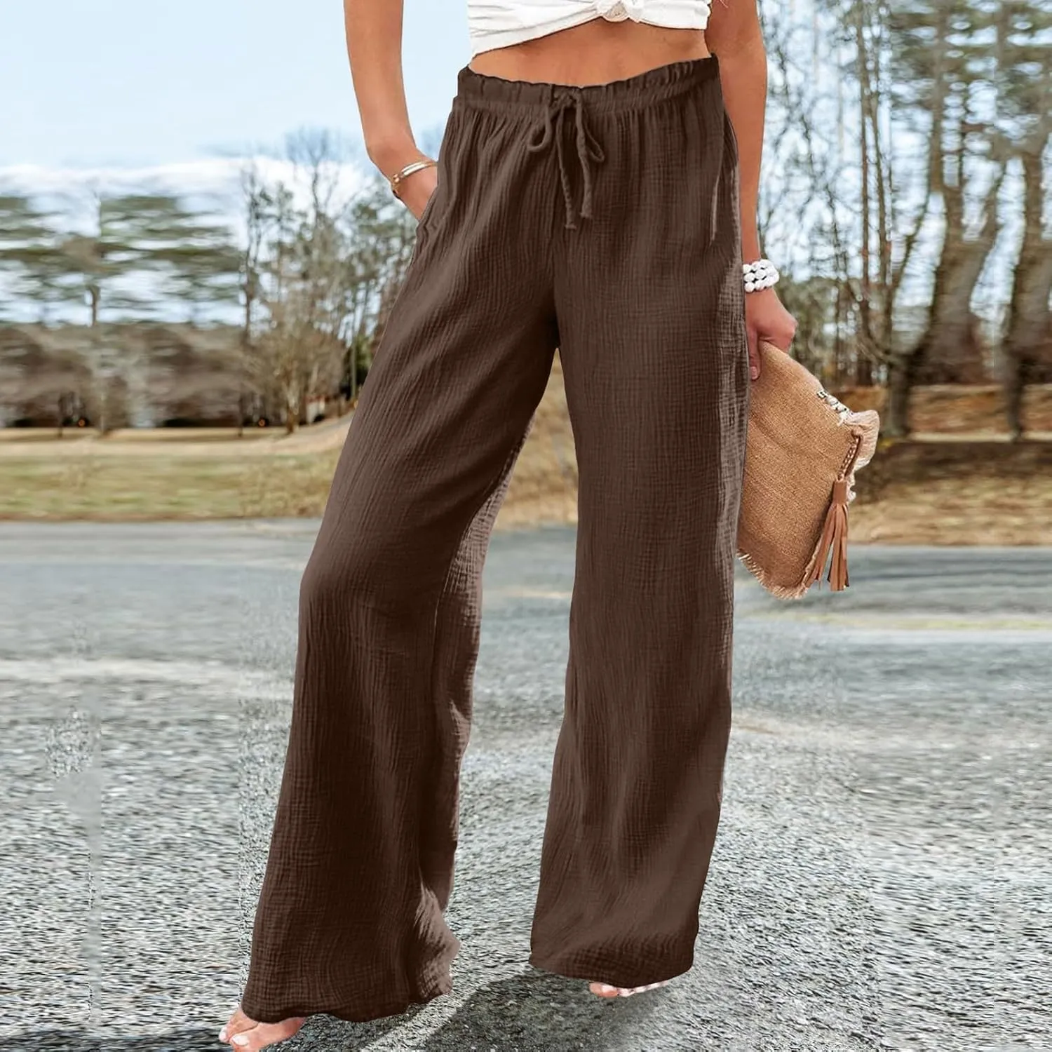 Womens Wide Leg Sweatpants Winter on Outfits Jegging with Pockets Solid Color Fleece Lined
