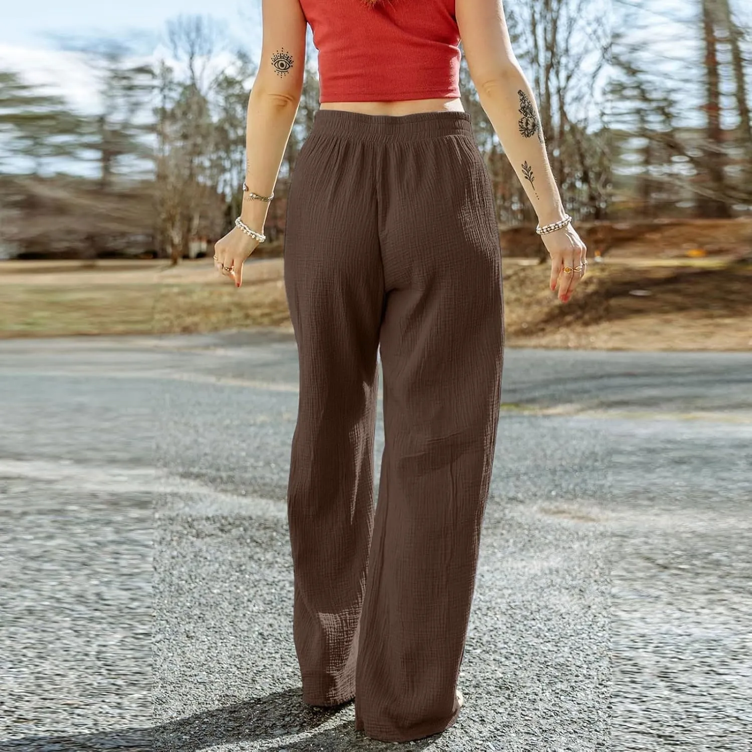 Womens Wide Leg Sweatpants Winter on Outfits Jegging with Pockets Solid Color Fleece Lined