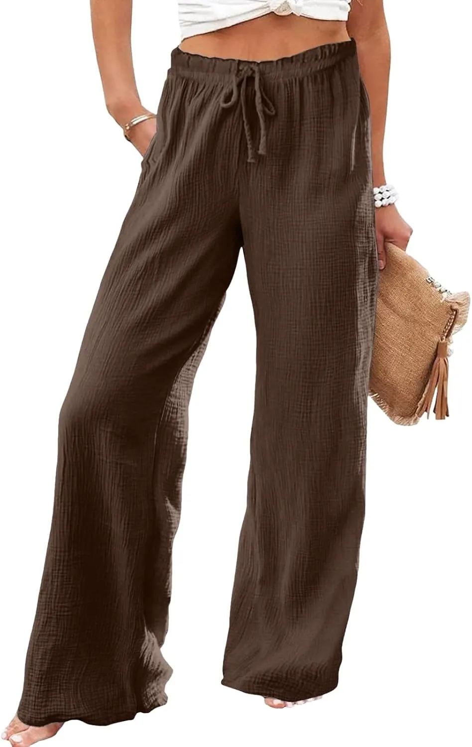 Womens Wide Leg Sweatpants Winter on Outfits Jegging with Pockets Solid Color Fleece Lined