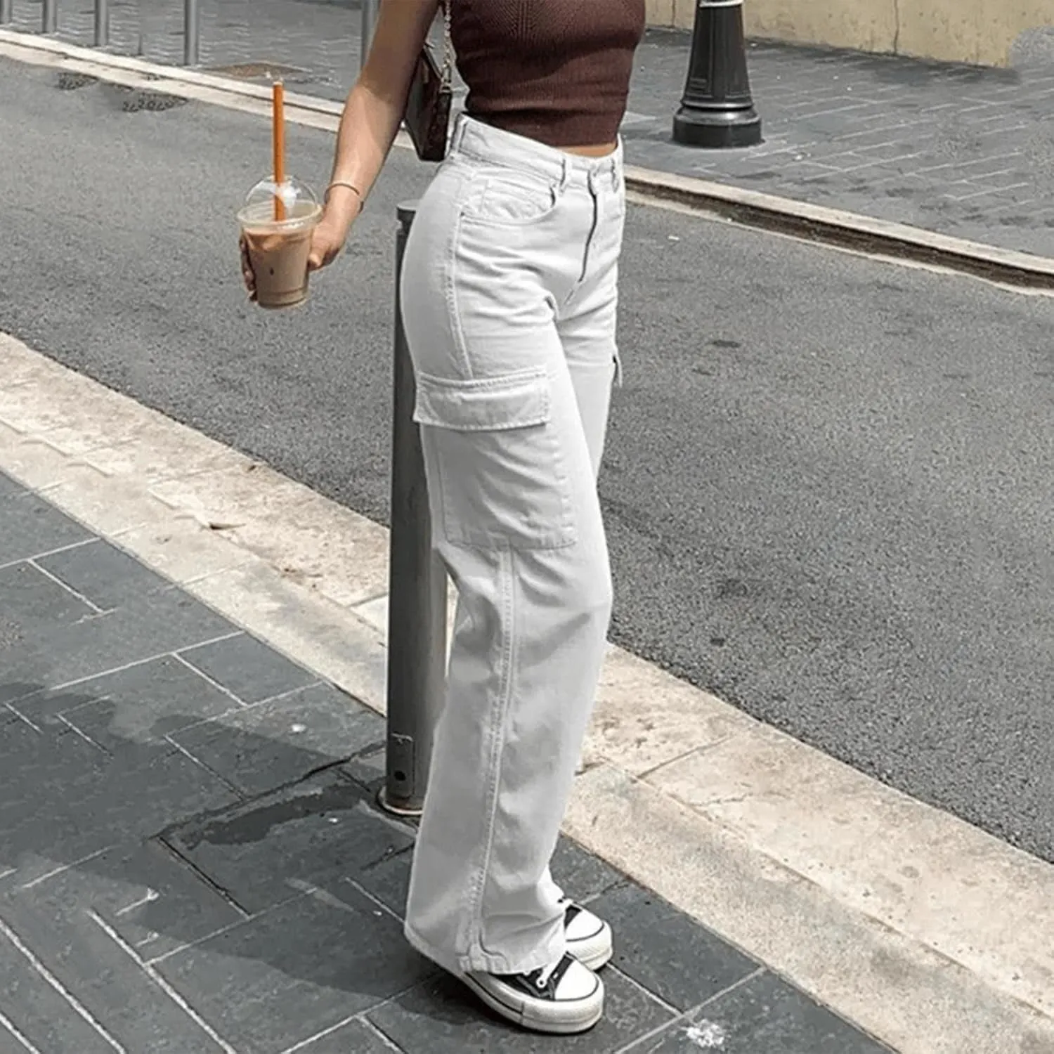 Womens Wide Leg Sweatpants Winter Streetwear Outfits Thermal with Pockets Elastic Waist Fleece Lined