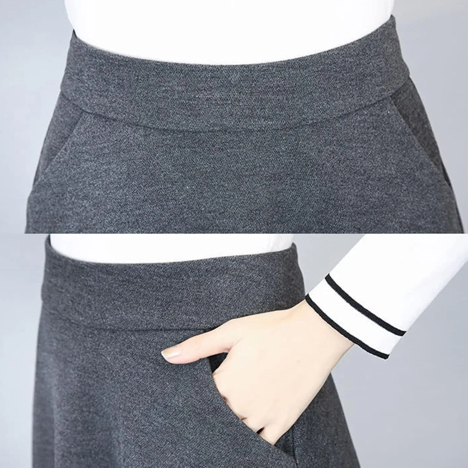 Womens Winter Vintage High Elastic Waist A Line Pleated Wool Midi Skirt 50S Pleated Midi Skirt A-Line Vintage Swing Skirt