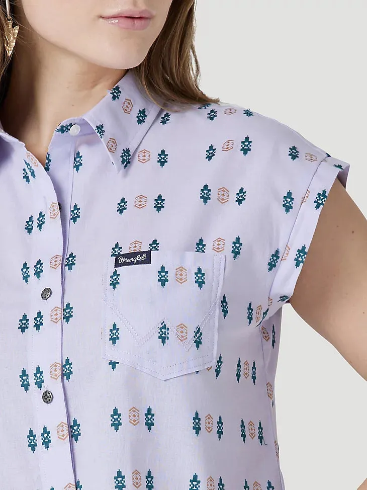 WOMEN'S WRANGLER RETRO DOBBY BUTTON UP SHIRT IN LIGHT PURPLE