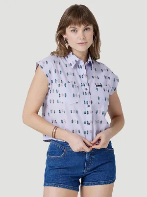 WOMEN'S WRANGLER RETRO DOBBY BUTTON UP SHIRT IN LIGHT PURPLE