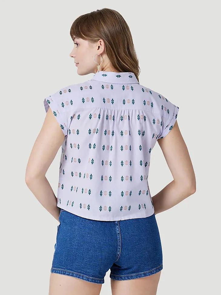 WOMEN'S WRANGLER RETRO DOBBY BUTTON UP SHIRT IN LIGHT PURPLE
