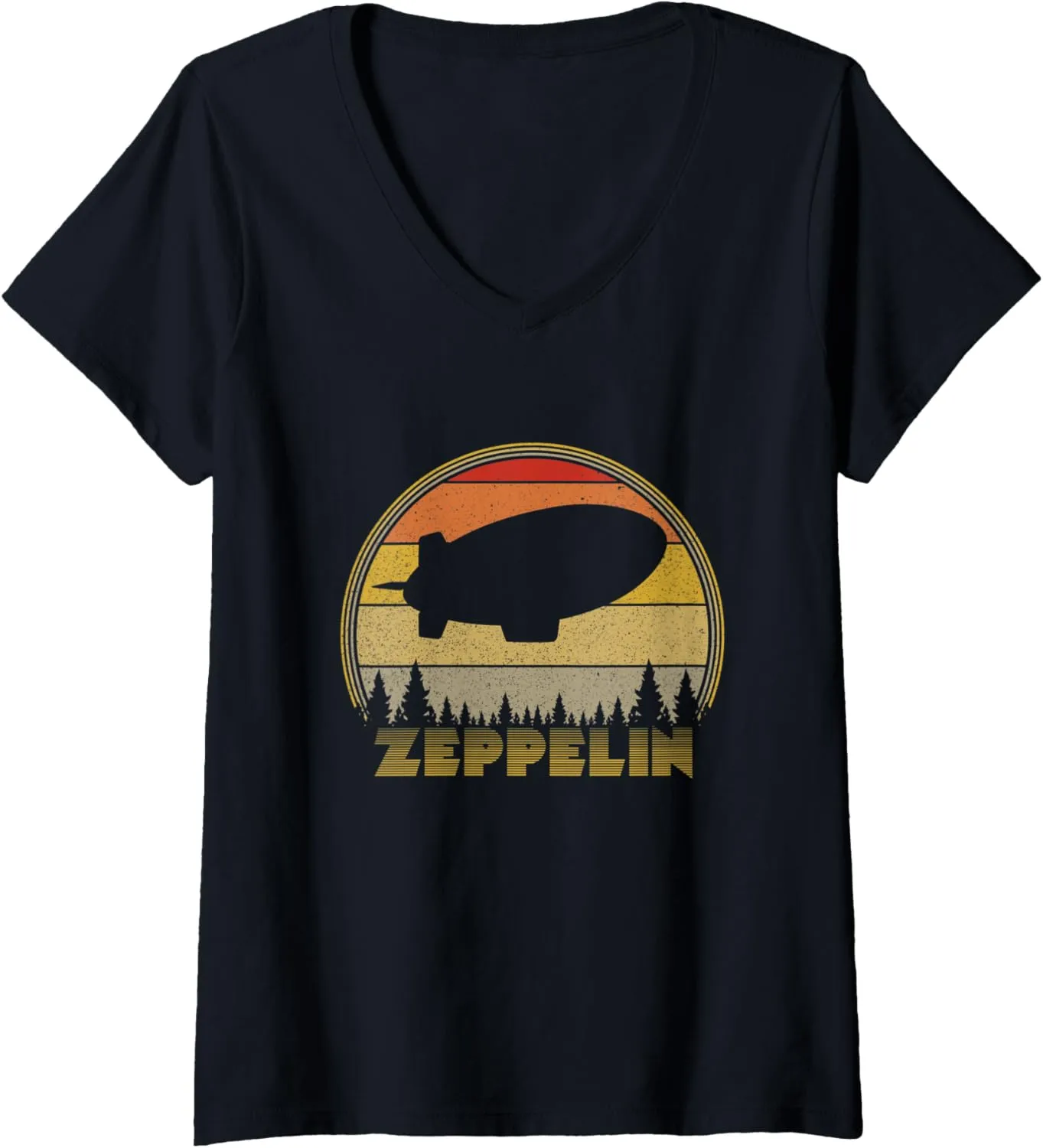 Womens Zeppelin Retro Vintage Sunset 70s 80s Distressed Dirigible V-Neck T-Shirt