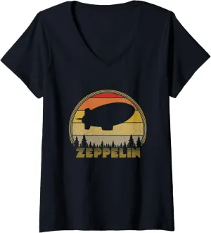 Womens Zeppelin Retro Vintage Sunset 70s 80s Distressed Dirigible V-Neck T-Shirt