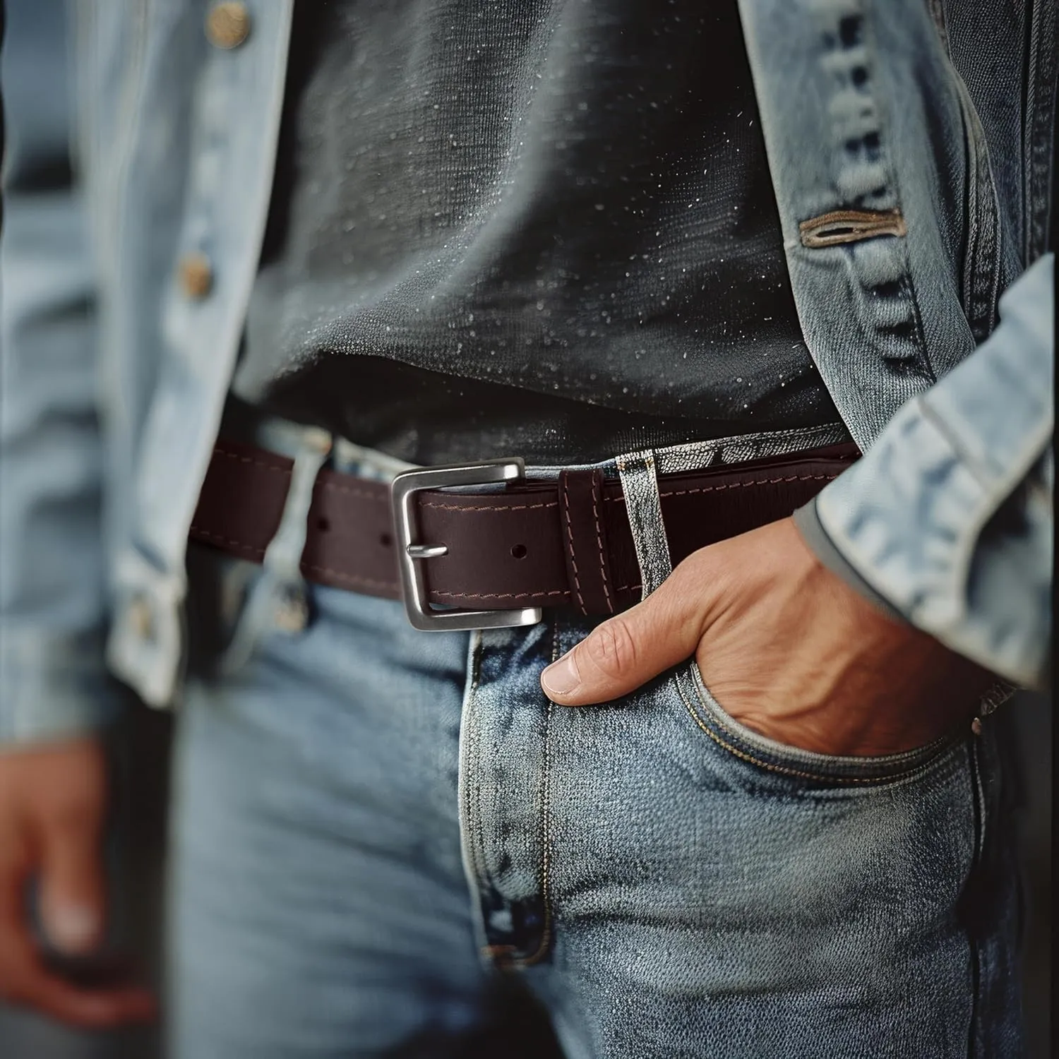 Wrangler Mens Leather Belt, Country Casual Every Day Belt for Jeans