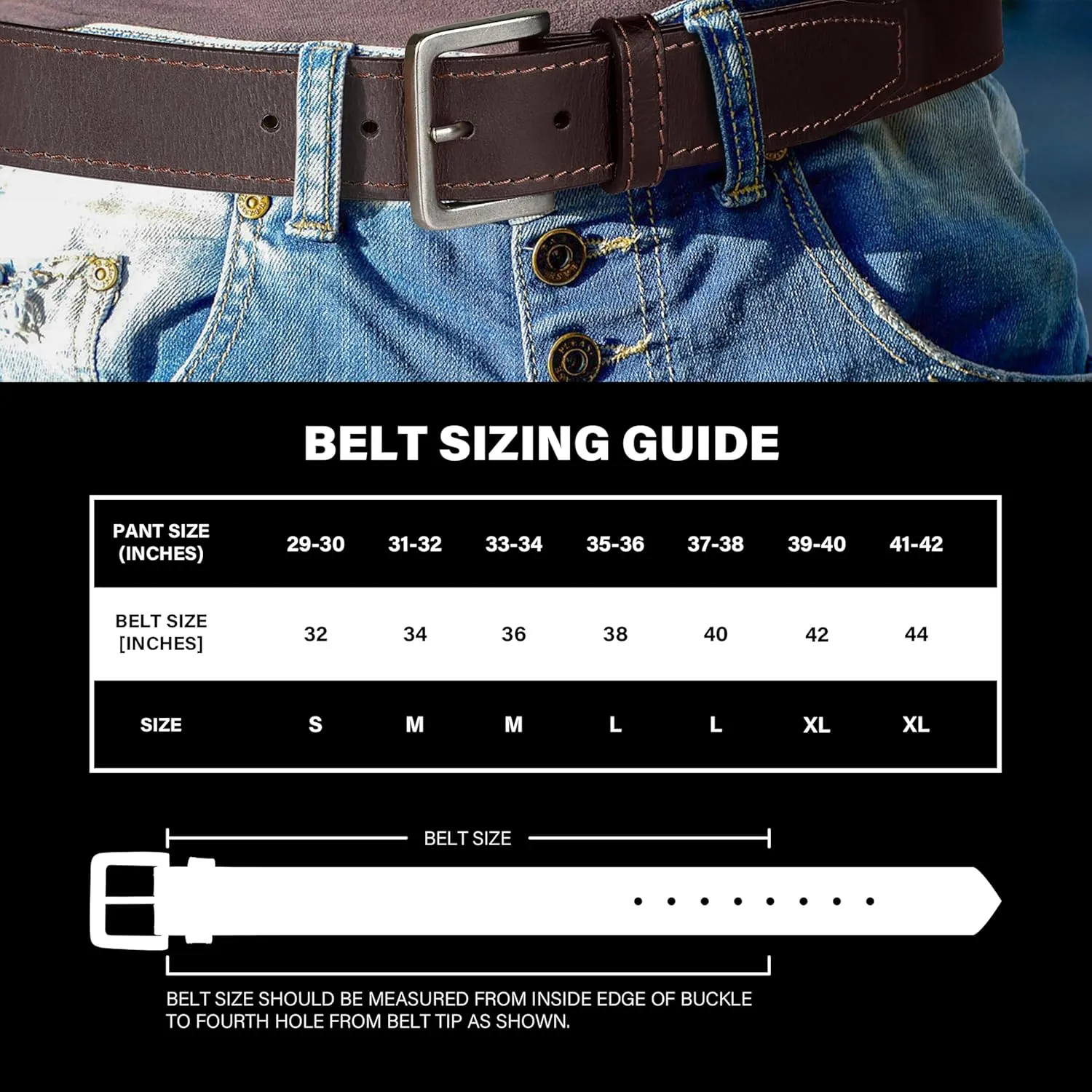 Wrangler Mens Leather Belt, Country Casual Every Day Belt for Jeans