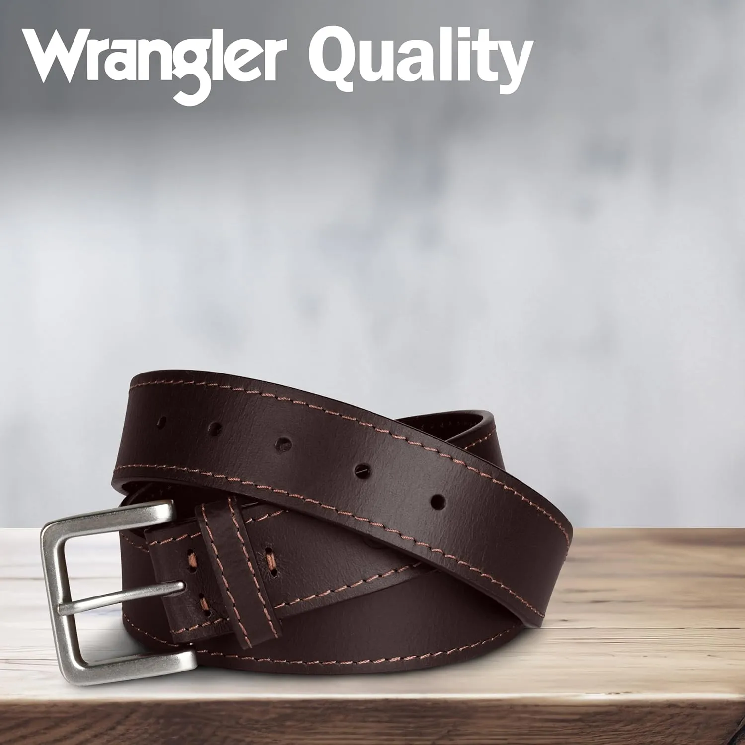 Wrangler Mens Leather Belt, Country Casual Every Day Belt for Jeans