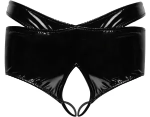 YINGJUN Mens Lingerie Underwear Front With Hole Faux Leather Black 2-Piece Pants Exotic Apparel