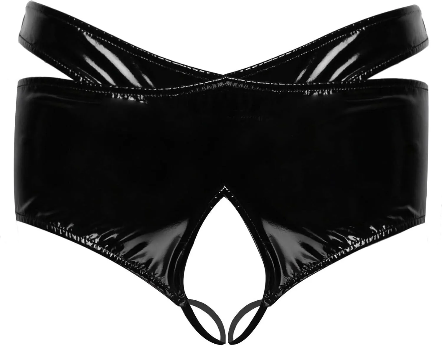 YINGJUN Mens Lingerie Underwear Front With Hole Faux Leather Black 2-Piece Pants Exotic Apparel