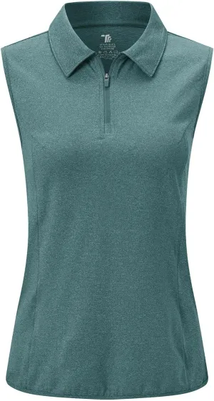 YSENTO Women's Sleeveless Golf Shirts Tops Clothes Collared 1/4 Zip Quick Dry Tennis Polo Shirts Apparel