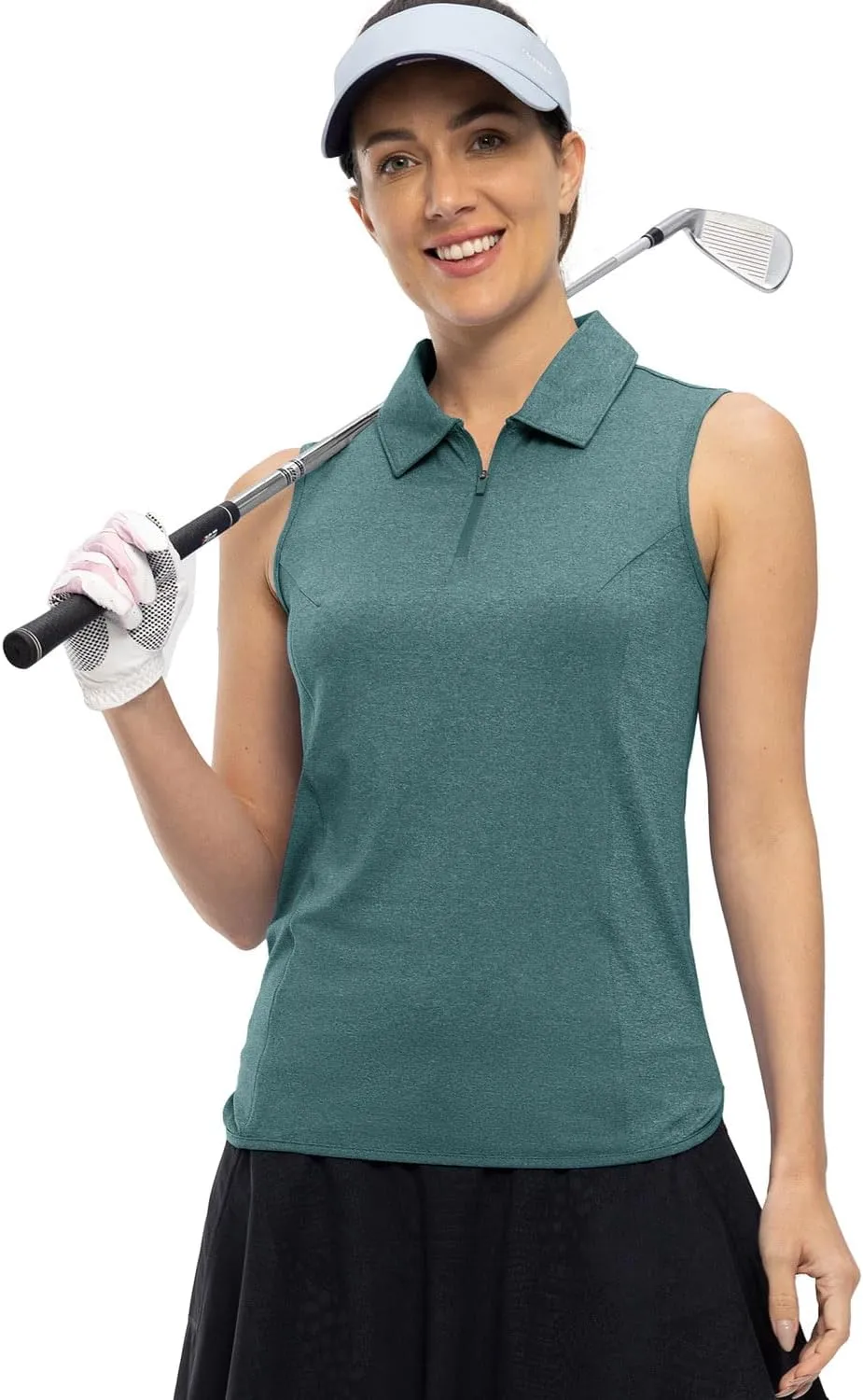 YSENTO Women's Sleeveless Golf Shirts Tops Clothes Collared 1/4 Zip Quick Dry Tennis Polo Shirts Apparel