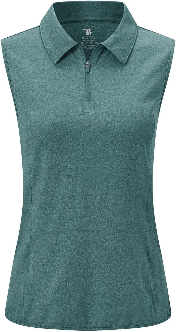 YSENTO Women's Sleeveless Golf Shirts Tops Clothes Collared 1/4 Zip Quick Dry Tennis Polo Shirts Apparel