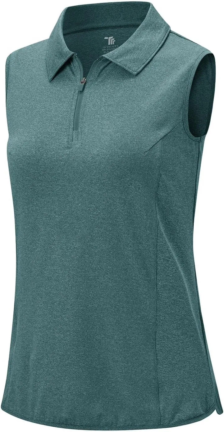 YSENTO Women's Sleeveless Golf Shirts Tops Clothes Collared 1/4 Zip Quick Dry Tennis Polo Shirts Apparel